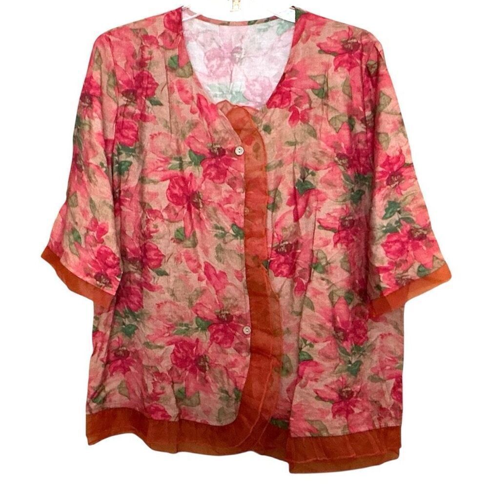 Elbow Length Fall Blouse w Lace Edges XL